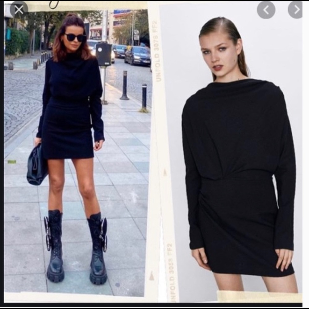 Zara Wool Draped Long Sleeve Mini Dress size XS